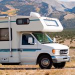 view of RV outside near mountains