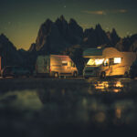 RVs parked at a state park in the summer at night