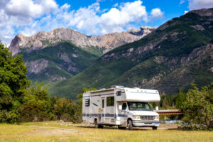 Panoramic view of RV in the mountains